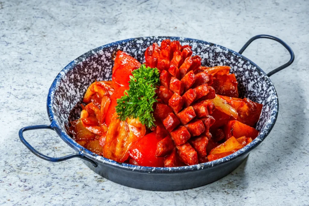 Homemade vegetable stew, with soft sausage