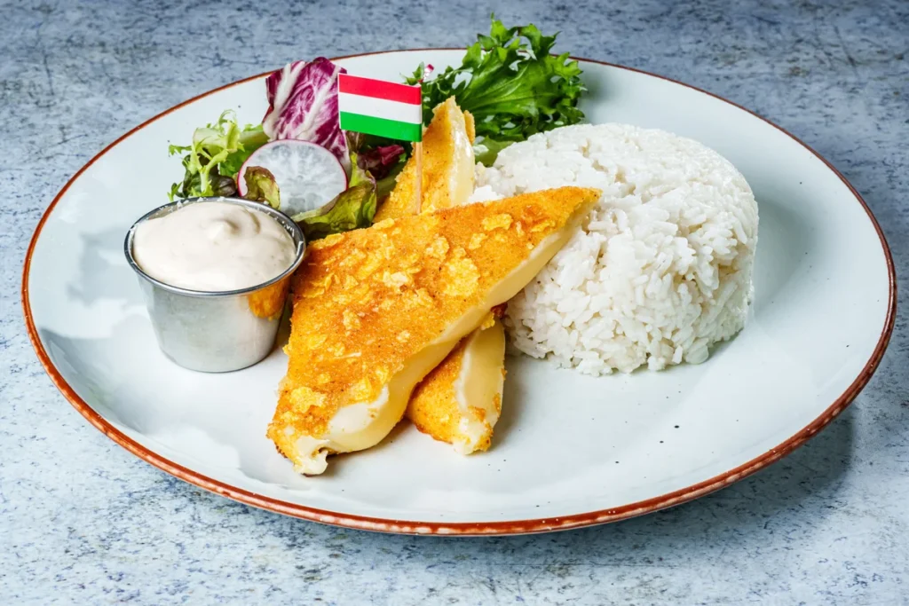Fried cheese with tartar sauce and jasmine rice