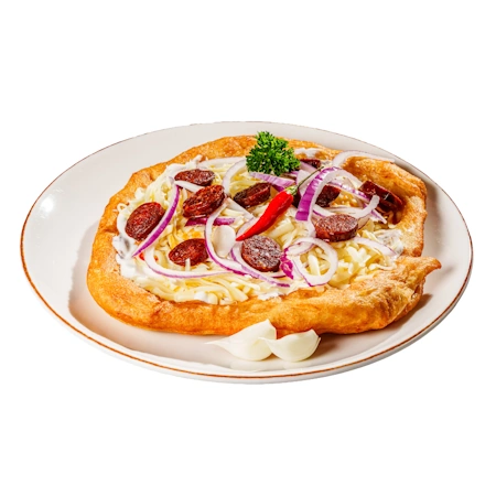 Langosh rustic style with sausage