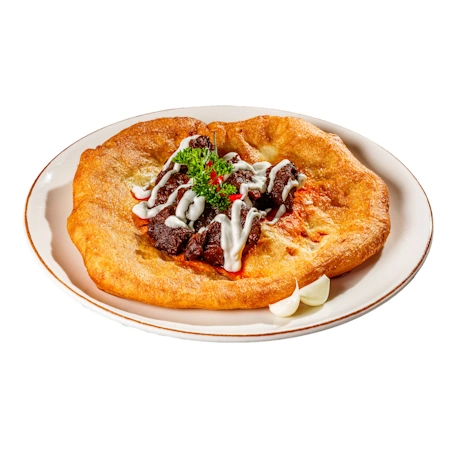 Langosh with beef stew